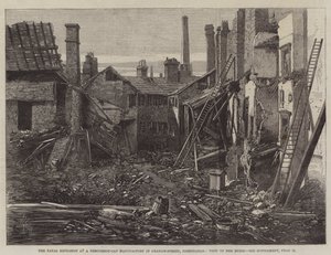 Die tödliche Explosion in einer Zündhütchenfabrik in der Graham-Street, Birmingham, Ansicht der Ruinen